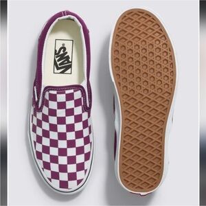Purple checkered slip on Vans